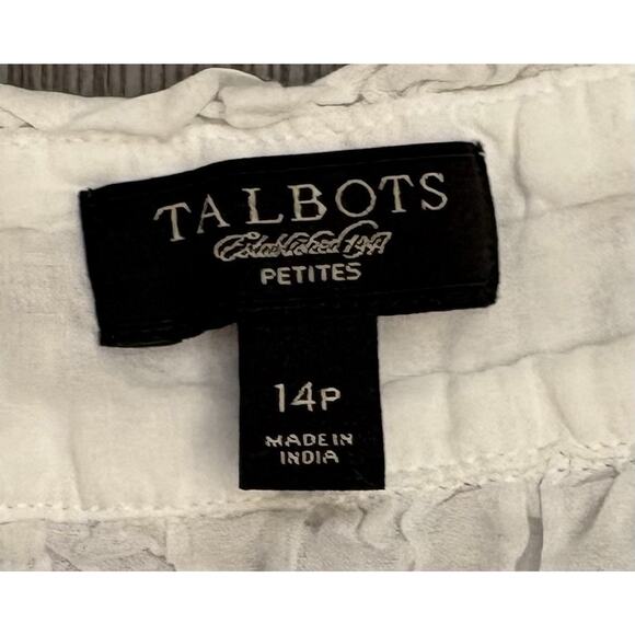 Talbots White Cotton Tank Top Runched Neckline Size Petite 14 Lined Beach - Picture 2 of 4